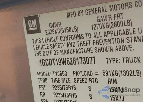 2002 Chevrolet S-10 Ls from USA, damaged, VIN 1GCDT19W628173077